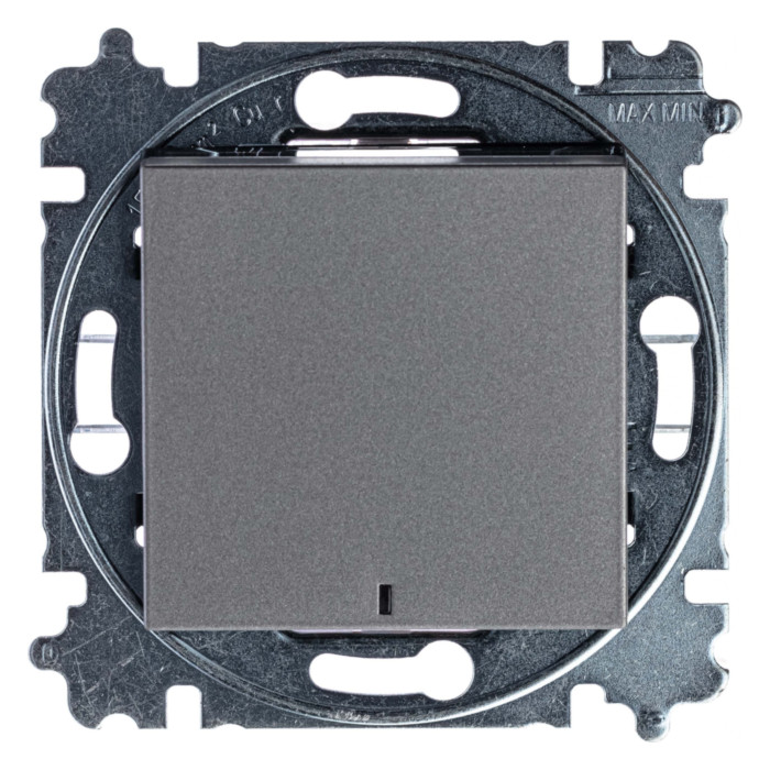 Выключатель одноклавишный ABB LEVIT с подсветкой, сталь // дымчатый черный, 2CHH590646A6069