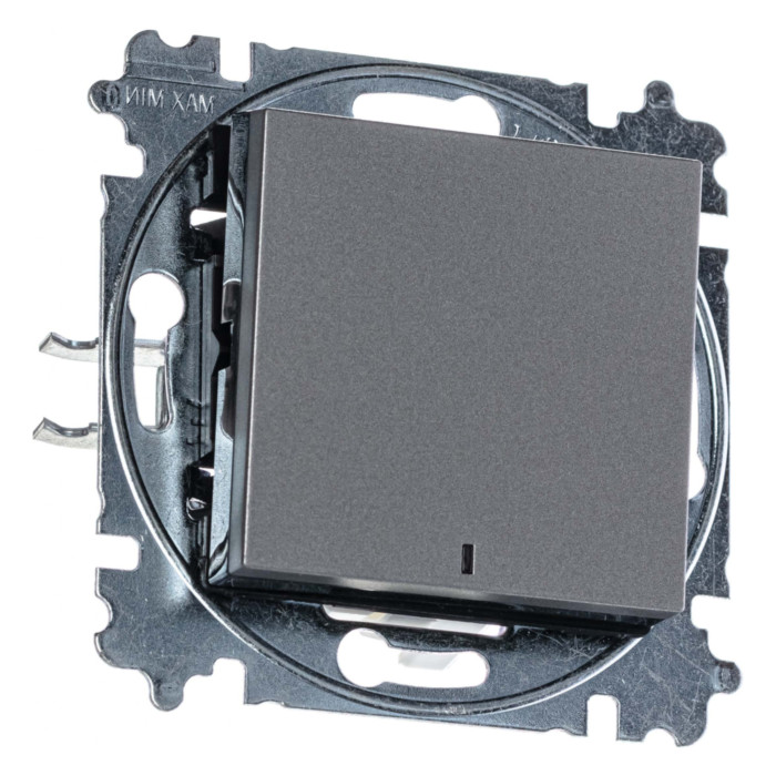 Выключатель одноклавишный ABB LEVIT с подсветкой, сталь // дымчатый черный, 2CHH590646A6069